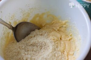 Almond flour being incorporated