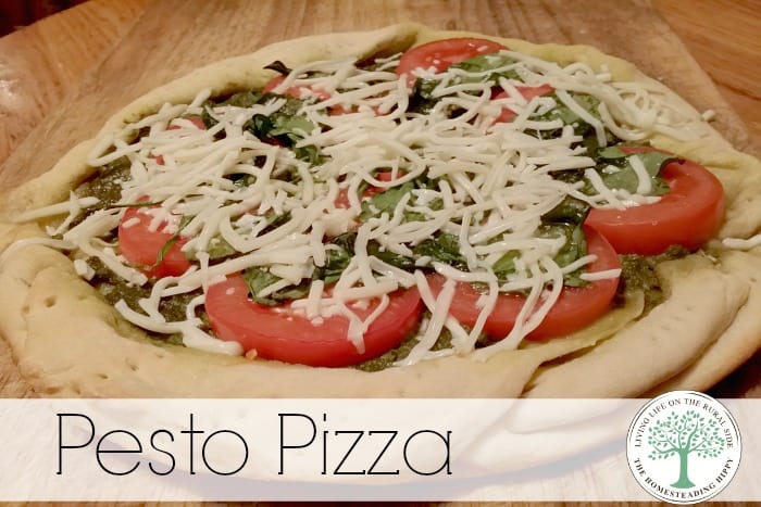 Do you love pizza but are bored with the same old combinations? Try this pesto pizza for a new and exciting flavor sensation! The Homesteading Hippy #homesteadhippy