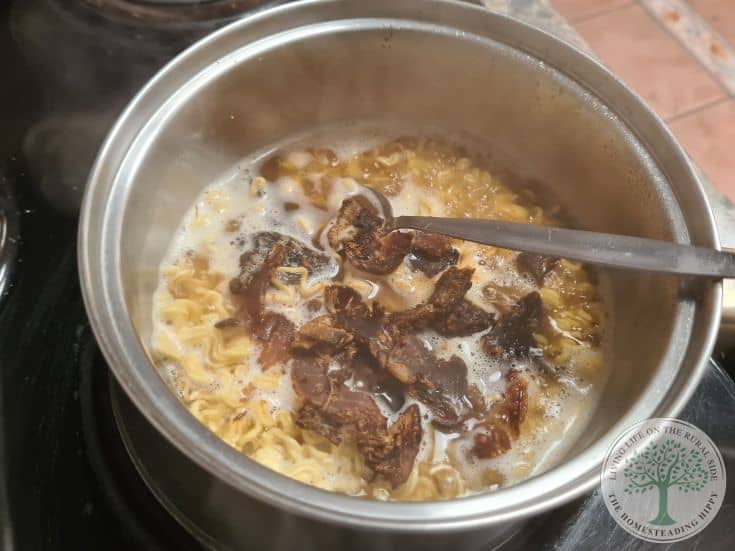jerky with instant noodles boiling in water