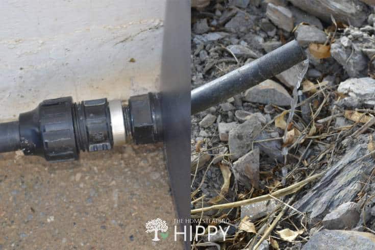 greywater system connection hose to garden