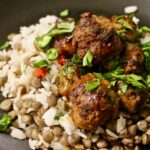 rice and lentils with pork meatballs