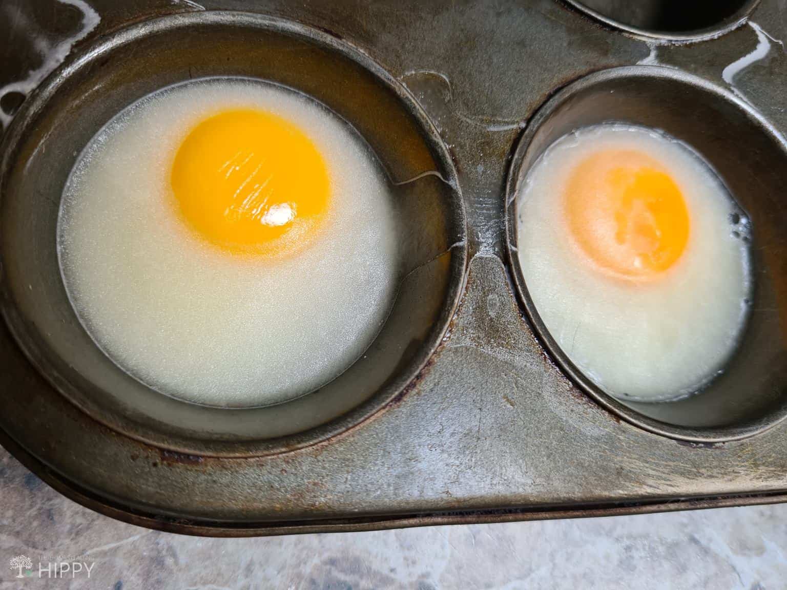 two eggs in muffin trays