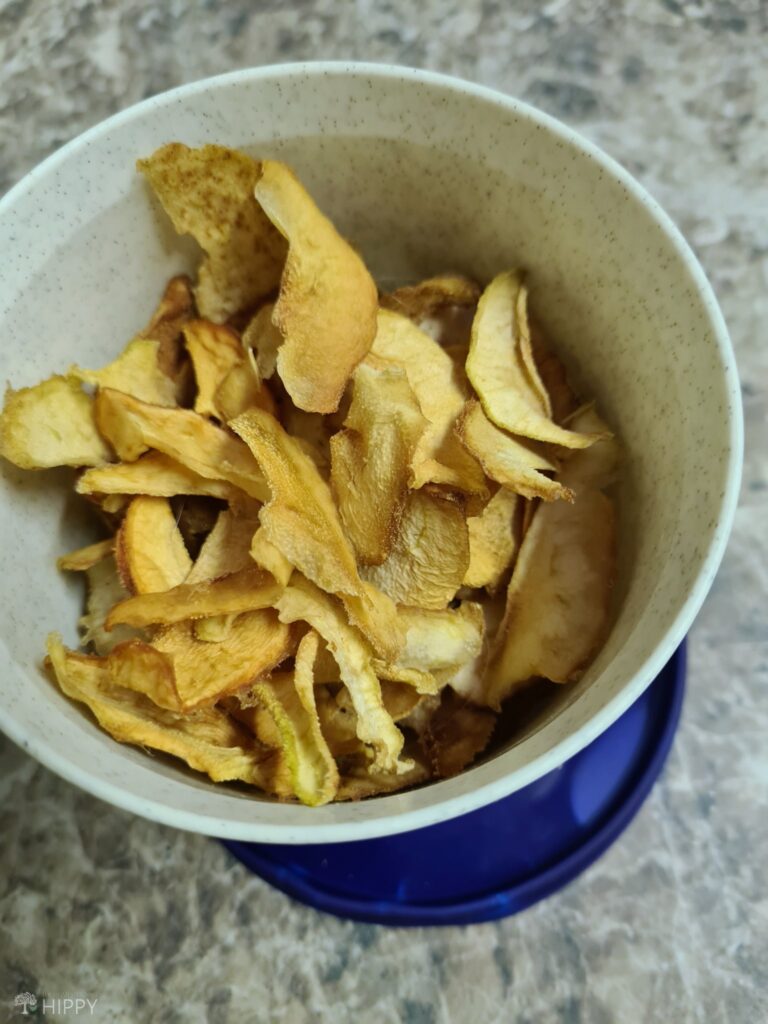 dehydrated pears in tupperware container