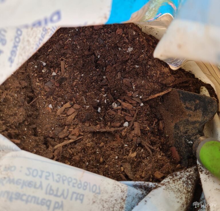 garden soil inside bag full of potting soil