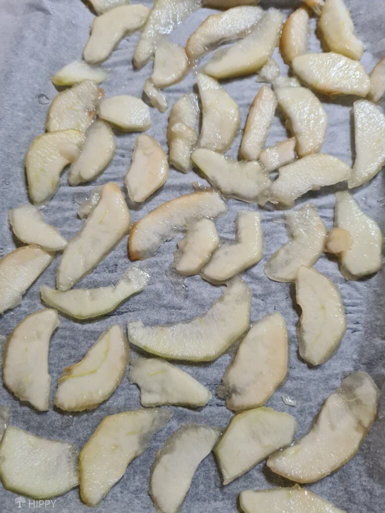 pears soaked in sugar water with honey on wax paper