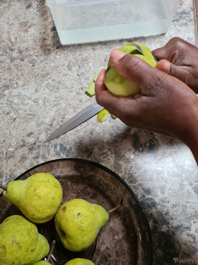 peeling pears with knife