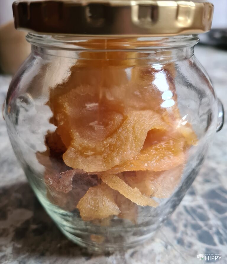 dried canned pears in airtight glass jar