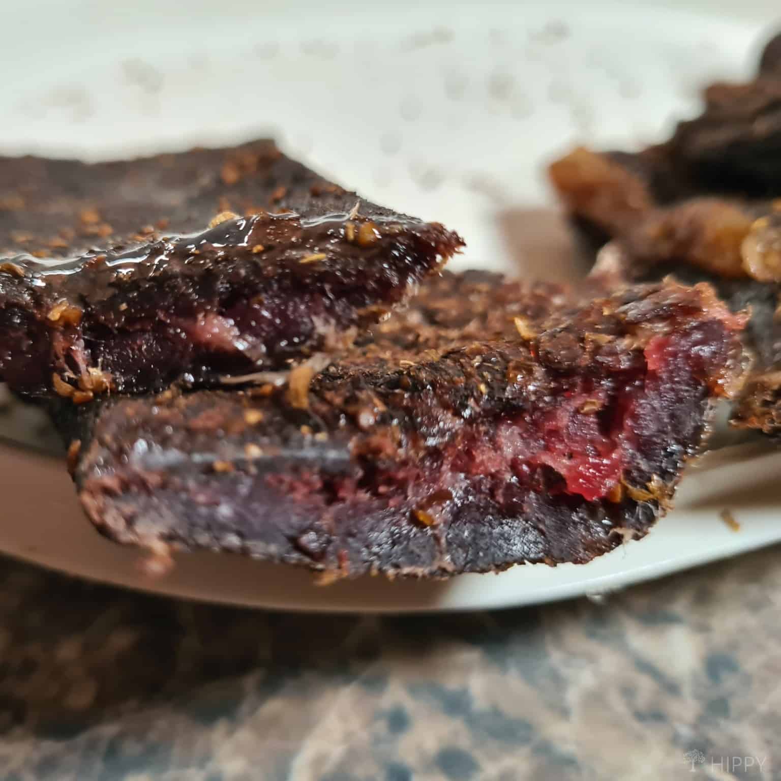 medium beef jerky after 10 hours of oven time