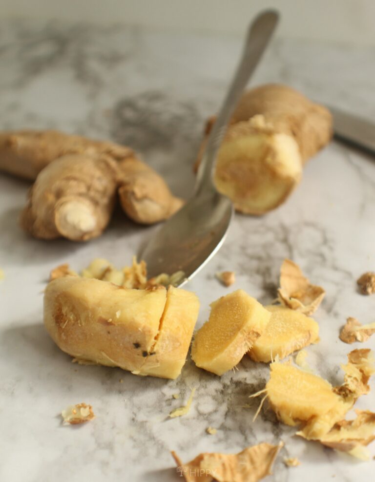 sliced and peeled ginger root
