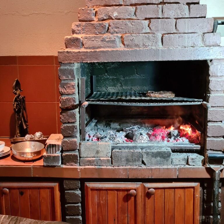 indoor brick fireplace