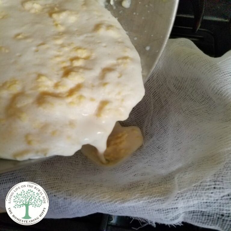 pouring mixture into cheesecloth