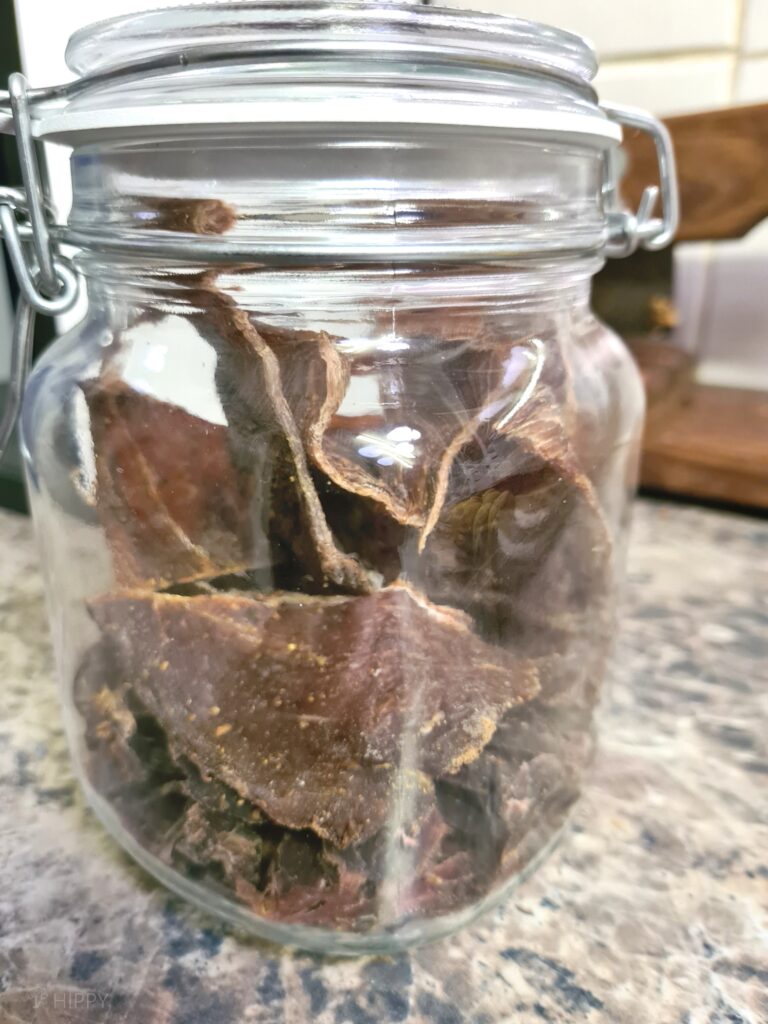 beef jerky in airtight glass jar