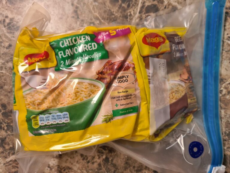 chicken flavored ramen noodles vacuum sealed in zipper bag