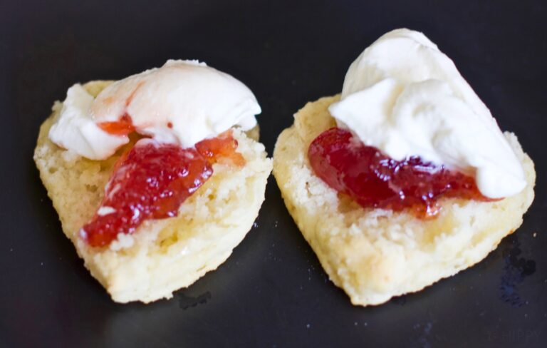 buttermilk biscuits with strawberry jam and vanilla double cream Greek yogurt