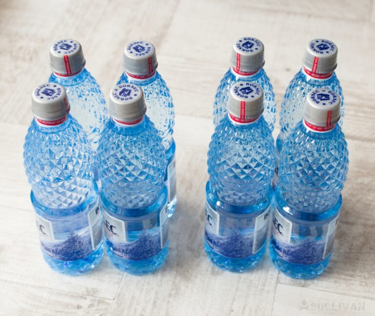 eight 16.9 oz. water bottles amounting to 1 gallon