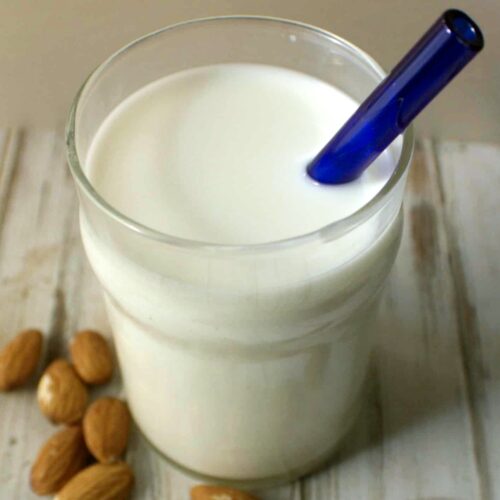 glass of homemade almond milk