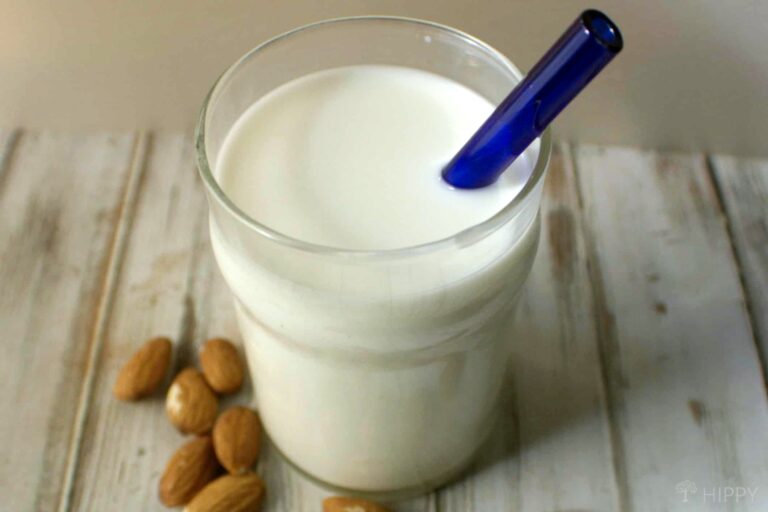 glass of homemade almond milk