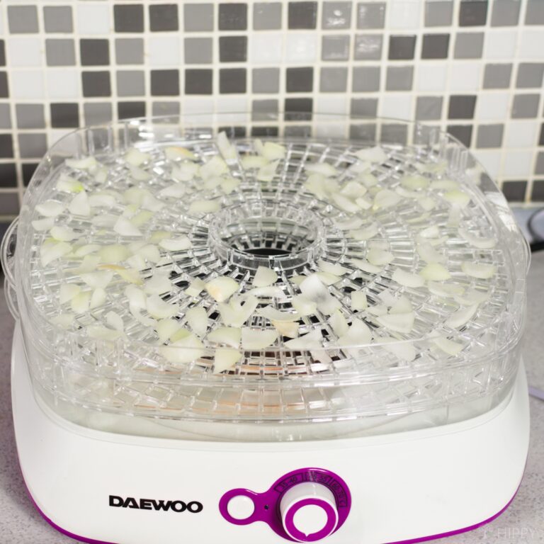 dehydrator tray with chopped onions