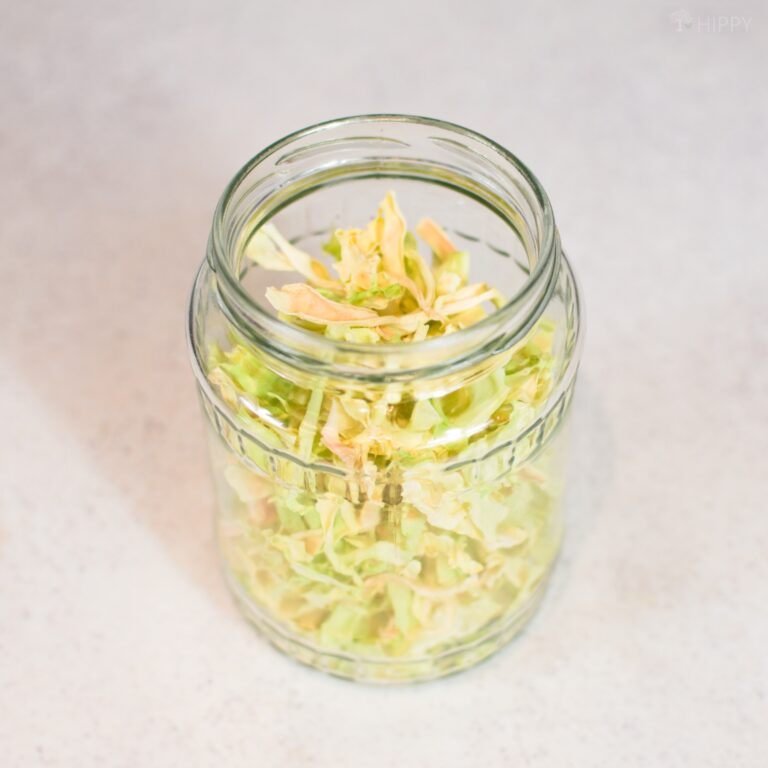 dehydrated cabbage in glass jar