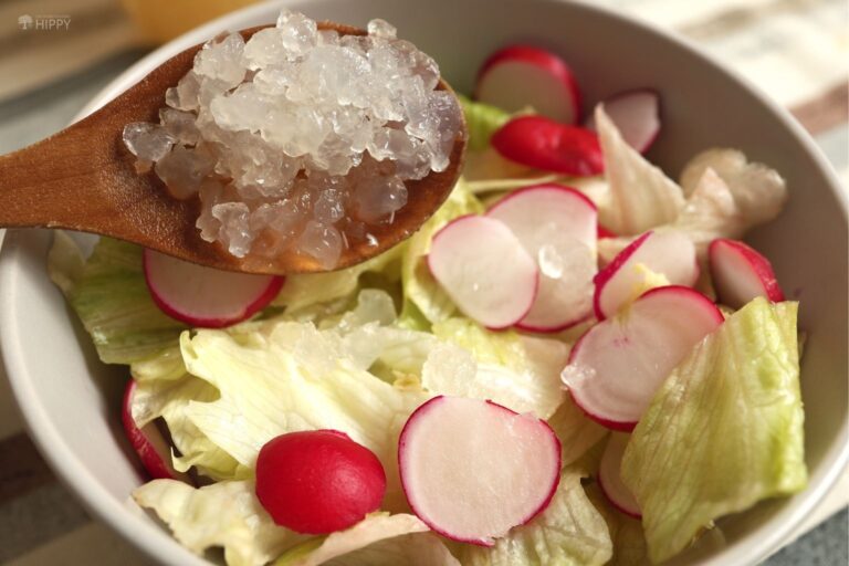 adding kefir grains to salad