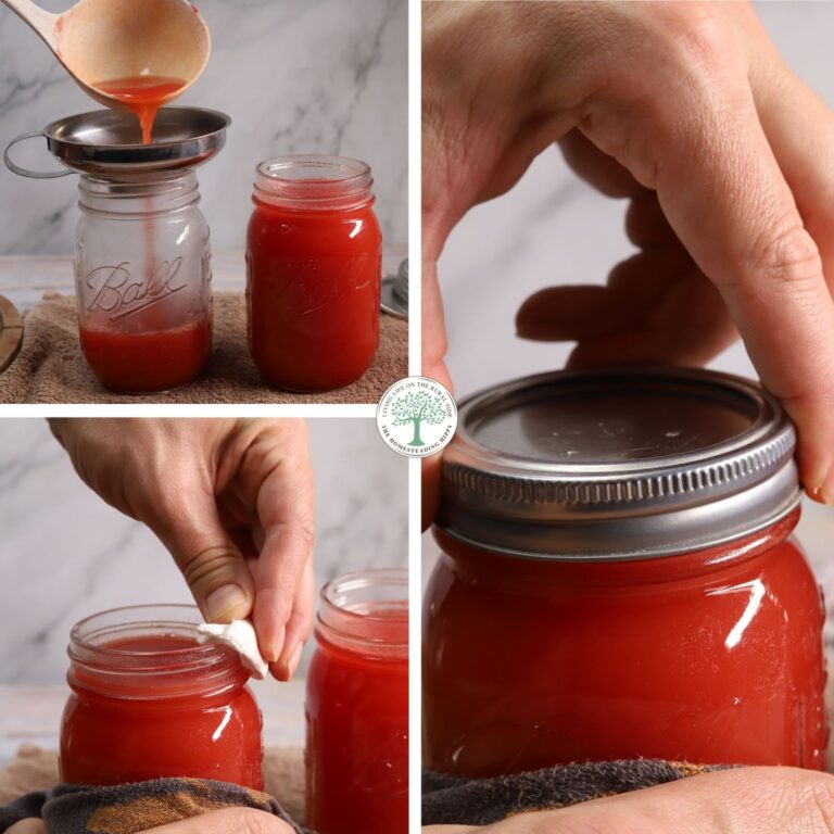 ladling watermelon into canning jar collage