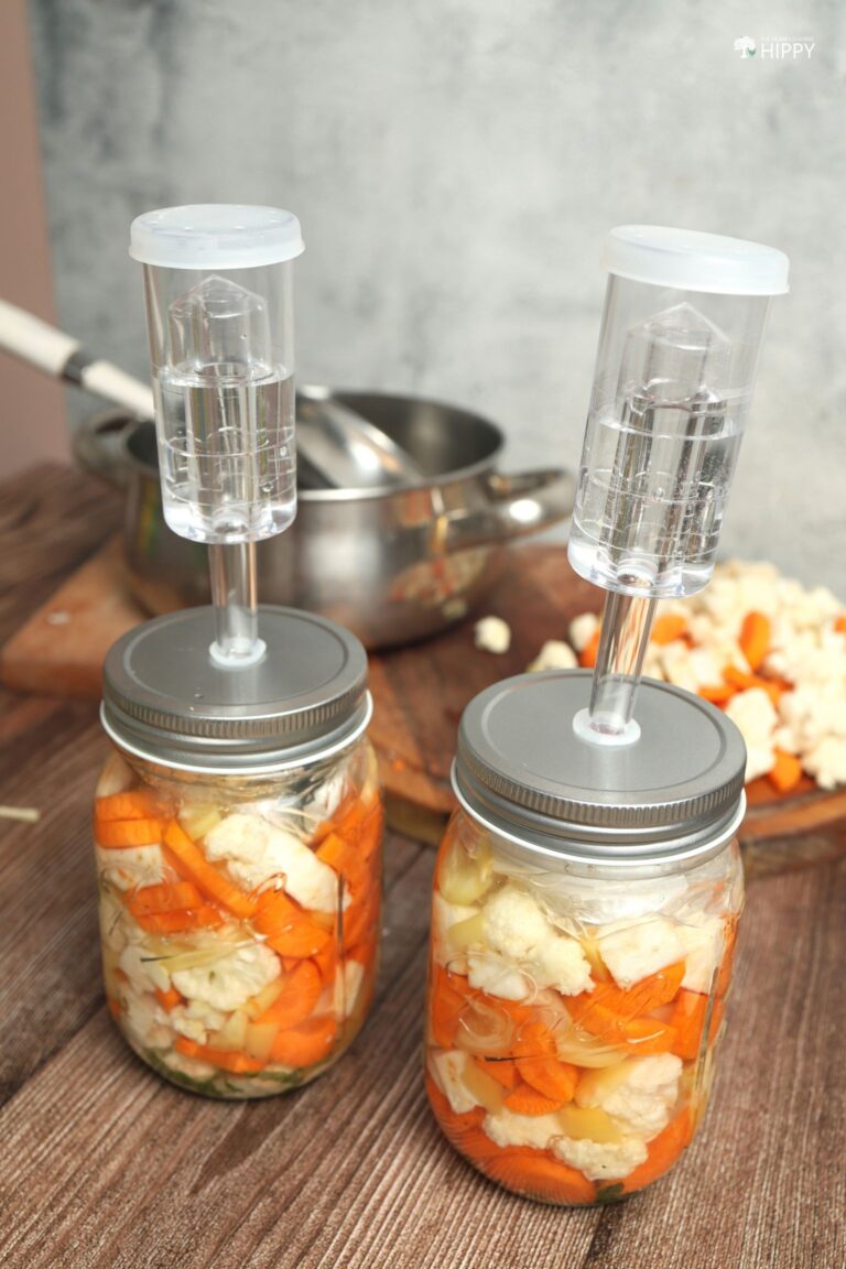 jars of fermenting veggies with airlocks
