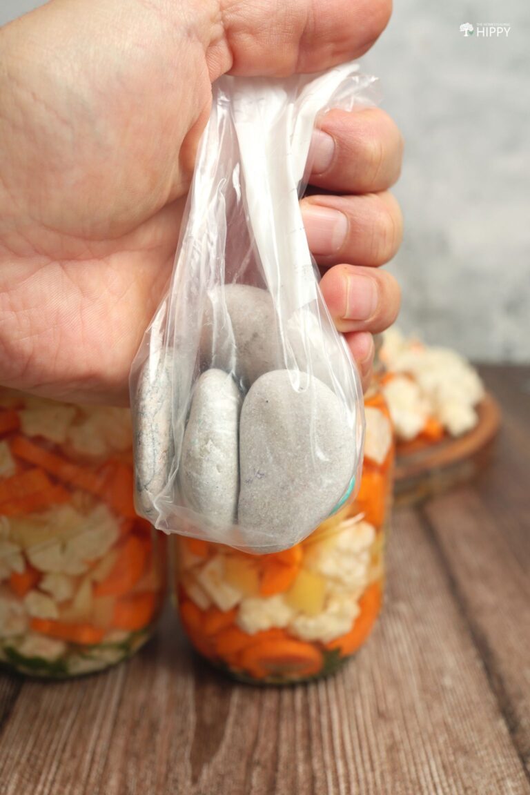 rocks inside plastic bag as fermented weight